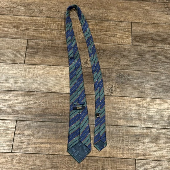 Vintage Gucci Silk Tie Blue Green Made in Italy - Picture 3 of 9